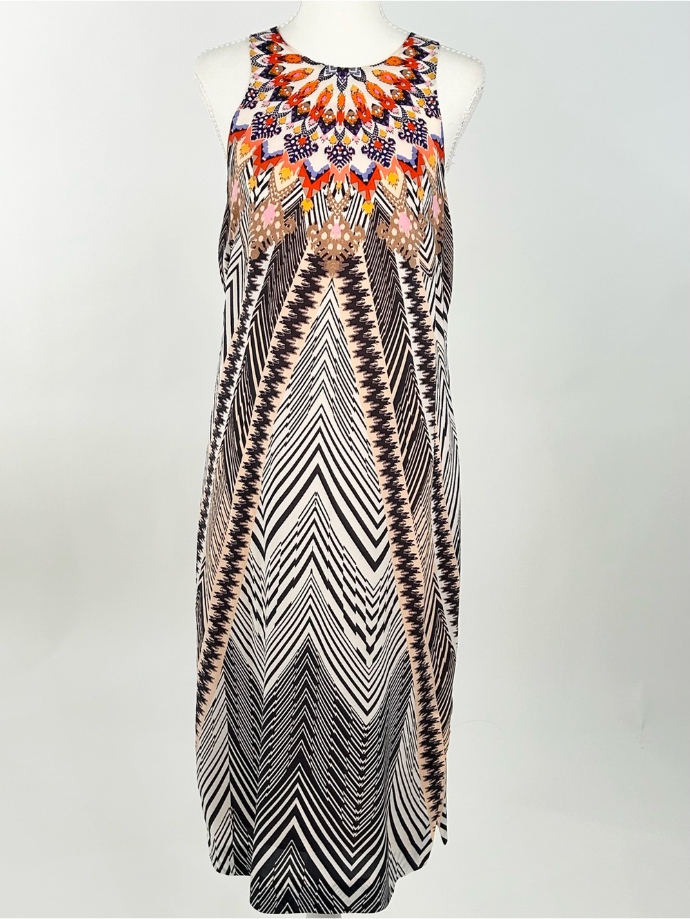 HD in Paris Anthropologie 100% Silk Geometric Maxi Dress Side Slits 4